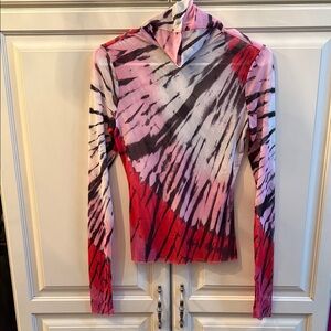 AFRM Pink and Red Tie-Dye Long Sleeve Blouse